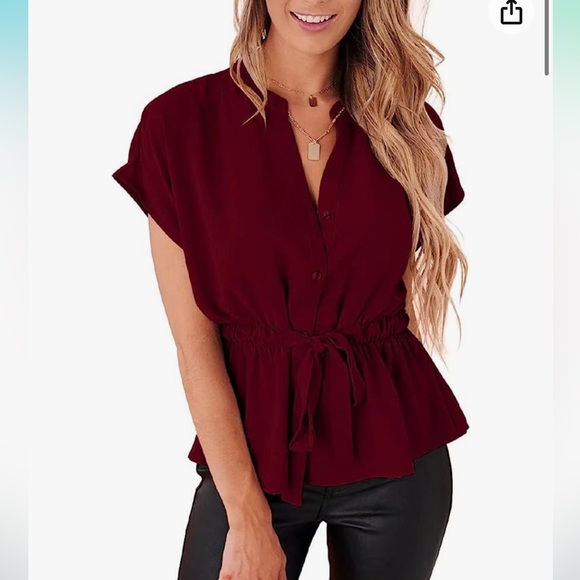 Womens Red Button Down Chiffon Blouse Size Large - Picture 4 of 6